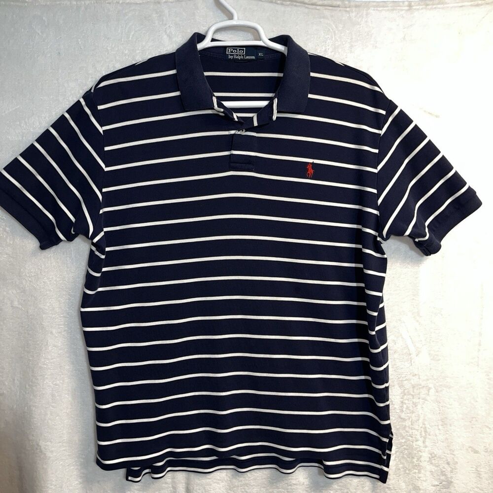 Polo Ralph Lauren‎ Men’s Shirt Size XL Blue Stripe Soft  Pony Casual Nautical